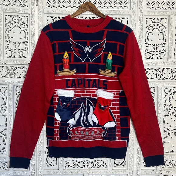 Washington Capitols NHL Christmas Sweater Candles Stockings Mens Small - Picture 1 of 7